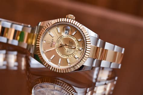 rolex sky dweller two tone champagne|rolex sky dweller watch price.